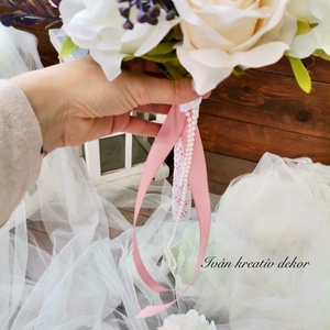 Menyasszonyi csokor, örökcsokor, selyemvirág csokor kitűzővel, pasztell, nude csokor - esküvő - menyasszonyi- és dobócsokor - Meska.hu