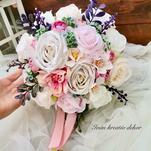 Menyasszonyi csokor, örökcsokor, selyemvirág csokor kitűzővel, pasztell, nude csokor - esküvő - menyasszonyi- és dobócsokor - Meska.hu