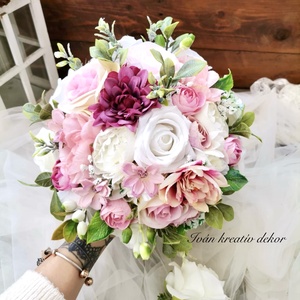 Menyasszonyi csokor, örökcsokor, selyemvirág csokor kitűzővel, pasztell, nude csokor - esküvő - menyasszonyi- és dobócsokor - Meska.hu