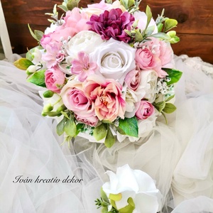 Menyasszonyi csokor, örökcsokor, selyemvirág csokor kitűzővel, pasztell, nude csokor - esküvő - menyasszonyi- és dobócsokor - Meska.hu