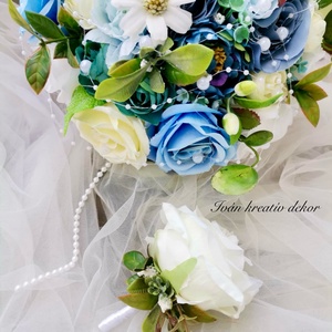 Gyöngyös Valami kék Menyasszonyi csokor, örökcsokor, selyemvirág csokor kitűzővel, - esküvő - menyasszonyi- és dobócsokor - Meska.hu