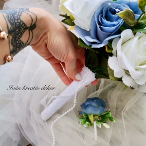 Gyöngyös Valami kék Menyasszonyi csokor, örökcsokor, selyemvirág csokor kitűzővel, - esküvő - menyasszonyi- és dobócsokor - Meska.hu