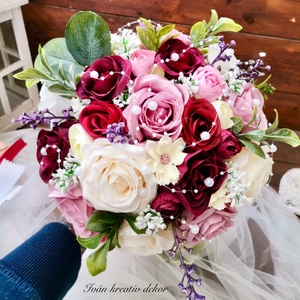 Gyöngyös menyasszonyi csokor, örökcsokor, selyemvirág csokor kitűzővel, - esküvő - menyasszonyi- és dobócsokor - Meska.hu