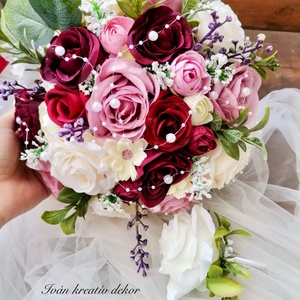 Gyöngyös menyasszonyi csokor, örökcsokor, selyemvirág csokor kitűzővel, - esküvő - menyasszonyi- és dobócsokor - Meska.hu