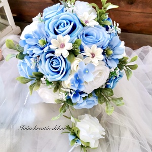  Valami kék Menyasszonyi csokor, örökcsokor, selyemvirág csokor kitűzővel,, Esküvő, Menyasszonyi- és dobócsokor, Virágkötés, MESKA