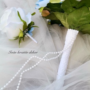  Valami kék Menyasszonyi csokor, örökcsokor, selyemvirág csokor kitűzővel, - esküvő - menyasszonyi- és dobócsokor - Meska.hu