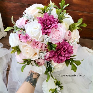 Pasztell nude menyasszonyi csokor, örökcsokor, selyemvirág csokor kitűzővel, - esküvő - menyasszonyi- és dobócsokor - Meska.hu