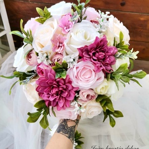 Pasztell nude menyasszonyi csokor, örökcsokor, selyemvirág csokor kitűzővel, - esküvő - menyasszonyi- és dobócsokor - Meska.hu