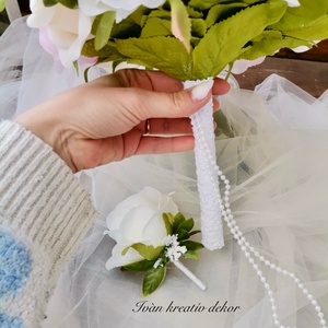 Pasztell nude menyasszonyi csokor, örökcsokor, selyemvirág csokor kitűzővel, - esküvő - menyasszonyi- és dobócsokor - Meska.hu