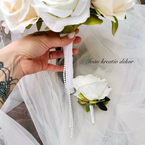 Antik Lila menyasszonyi csokor, örökcsokor, selyemvirág csokor kitűzővel, - esküvő - menyasszonyi- és dobócsokor - Meska.hu