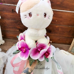 Ballagási csokor plüss cica csokor , Esküvő, Menyasszonyi- és dobócsokor, Virágkötés, MESKA