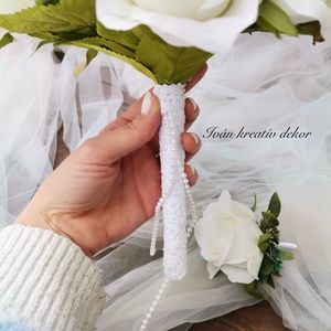 Navy blue királykék menyasszonyi csokor, örökcsokor, selyemvirág csokor kitűzővel,  - esküvő - menyasszonyi- és dobócsokor - Meska.hu