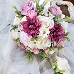 Pasztell nude menyasszonyi csokor örökcsokor, kitűzővel - esküvő - menyasszonyi- és dobócsokor - Meska.hu