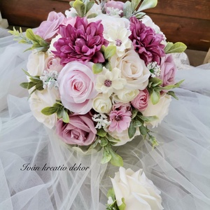 Pasztell nude menyasszonyi csokor örökcsokor, kitűzővel - Meska.hu