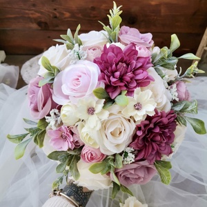 Pasztell nude menyasszonyi csokor örökcsokor, kitűzővel - esküvő - menyasszonyi- és dobócsokor - Meska.hu