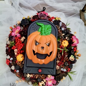 Halloween ajtódísz, őszi kopogtató, zenélő, világító ajtódísz - Meska.hu