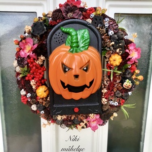 Halloween ajtódísz, őszi kopogtató, zenélő, világító ajtódísz - otthon & életmód - dekoráció - halloween - halloweeni ajtódíszek és ablakdíszek - Meska.hu