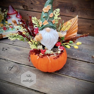 Őszi asztaldísz, manó dekoráció, tök kaspó asztaldísz - otthon & életmód - dekoráció - halloween - halloweeni asztaldísz - Meska.hu