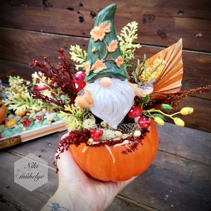 Őszi asztaldísz, manó dekoráció, tök kaspó asztaldísz - otthon & életmód - dekoráció - halloween - halloweeni asztaldísz - Meska.hu