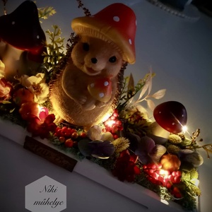 Őszi világító asztaldísz, LED világítással, süni dekoráció  - otthon & életmód - dekoráció - halloween - halloweeni asztaldísz - Meska.hu
