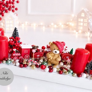 Adventi tál, maci mackó adventi dísz, adventi koszorú, adventi asztaldísz  - karácsony - adventi díszek - adventi koszorú - Meska.hu