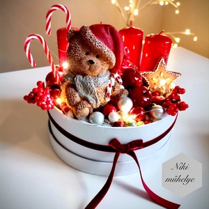 Világító adventi box, mackó adventi dísz, adventi koszorú, asztaldísz (led világítással)  - karácsony - adventi díszek - adventi koszorú - Meska.hu
