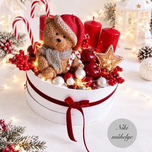 Világító adventi box, mackó adventi dísz, adventi koszorú, asztaldísz (led világítással)  - karácsony - adventi díszek - adventi koszorú - Meska.hu