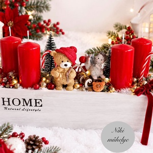 Vintage Adventi láda, mackó adventi dísz, adventi koszorú, asztaldísz   - Meska.hu