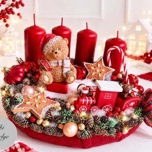 Maci adventi koszorú, mackó adventi dísz, adventi koszorú, advent maci piros gyertya  - Meska.hu