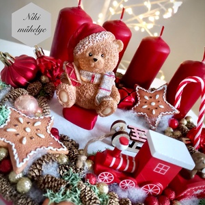 Maci adventi koszorú, mackó adventi dísz, adventi koszorú, advent maci piros gyertya  - karácsony - adventi díszek - adventi koszorú - Meska.hu