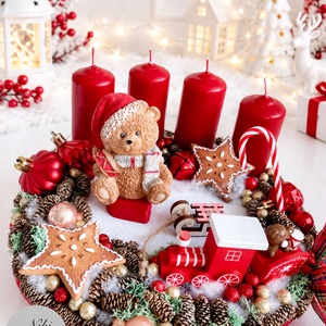 Maci adventi koszorú, mackó adventi dísz, adventi koszorú, advent maci piros gyertya  - karácsony - adventi díszek - adventi koszorú - Meska.hu
