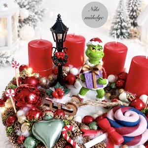 Világító Grincs adventi koszorú, grincses adventi dísz, adventi koszorú, világító grinch  - karácsony - adventi díszek - adventi koszorú - Meska.hu
