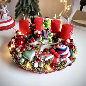 Világító Grincs adventi koszorú, grincses adventi dísz, adventi koszorú, világító grinch  - karácsony - adventi díszek - adventi koszorú - Meska.hu