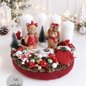 Macis adventi koszorú, mackó adventi dísz, adventi koszorú, - karácsony - adventi díszek - adventi koszorú - Meska.hu