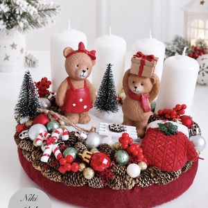 Macis adventi koszorú, mackó adventi dísz, adventi koszorú, - Meska.hu
