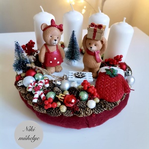 Macis adventi koszorú, mackó adventi dísz, adventi koszorú, - karácsony - adventi díszek - adventi koszorú - Meska.hu