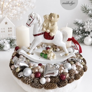 Hintaló Macis adventi koszorú, mackó adventi dísz, adventi koszorú, - Meska.hu