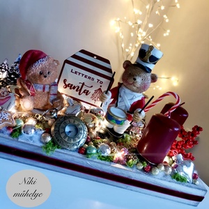 Világító Adventi tál, maci mackó adventi dísz, adventi koszorú, adventi asztaldísz  - Meska.hu