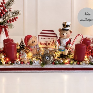 Világító Adventi tál, maci mackó adventi dísz, adventi koszorú, adventi asztaldísz  - karácsony - adventi díszek - adventi koszorú - Meska.hu