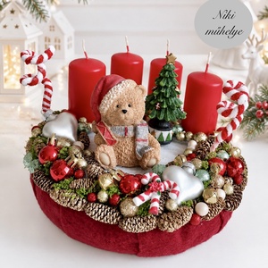 Macis adventi koszorú, mackó adventi dísz, adventi koszorú,, Karácsony, Adventi díszek, Adventi koszorú, Mindenmás, MESKA