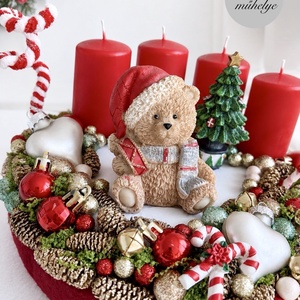 Macis adventi koszorú, mackó adventi dísz, adventi koszorú, - karácsony - adventi díszek - adventi koszorú - Meska.hu