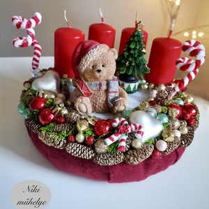 Macis adventi koszorú, mackó adventi dísz, adventi koszorú, - karácsony - adventi díszek - adventi koszorú - Meska.hu