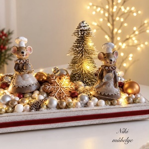 Világító Adventi tál, egér mézeskalács adventi dísz, adventi koszorú, adventi asztaldísz  - karácsony - adventi díszek - adventi koszorú - Meska.hu