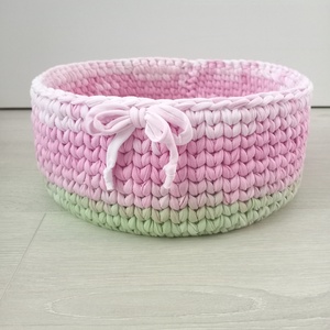 Orchidea horgolt játéktároló kosár - otthon & életmód - babaszoba, gyerekszoba - játéktároló - Meska.hu