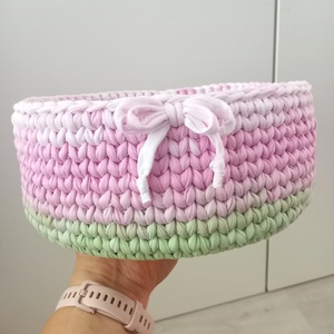 Orchidea horgolt játéktároló kosár - otthon & életmód - babaszoba, gyerekszoba - játéktároló - Meska.hu