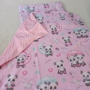 Ovis minky ágynemű garnitúra: minky takaró+párna /Rózsaszín/Panda/ - Meska.hu