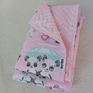 Ovis minky ágynemű garnitúra: minky takaró+párna /Rózsaszín/Panda/ - játék & sport - ovis felszerelés - ovis ágynemű - Meska.hu