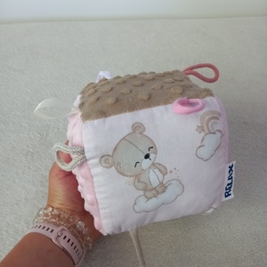 Pink Teddy Minky Címke kocka / Babakocka - Meska.hu