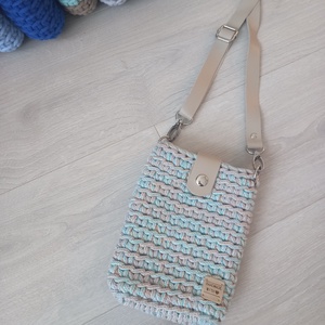 Vintage/Beige horgolt mobil-táska - bőr táskapánttal, Táska & Tok, Kézitáska & válltáska, Vállon átvethető táska, Horgolás, MESKA