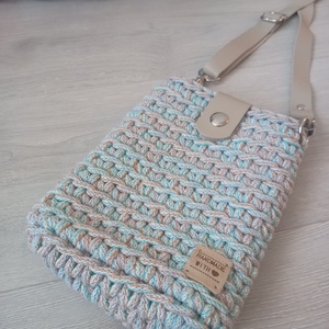 Vintage/Beige horgolt mobil-táska - bőr táskapánttal - táska & tok - kézitáska & válltáska - vállon átvethető táska - Meska.hu